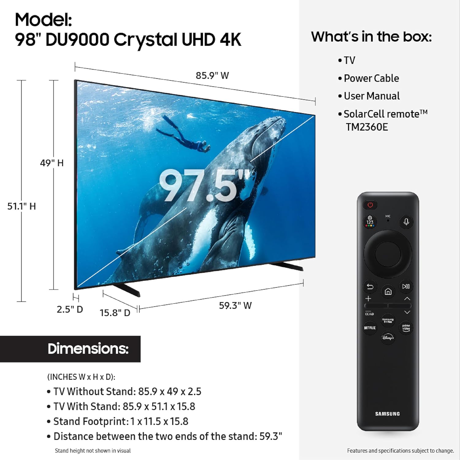 Samsung 98" 4K Smart Crystal UHD TV UA98DU9000UXKE (2024) - Image 2
