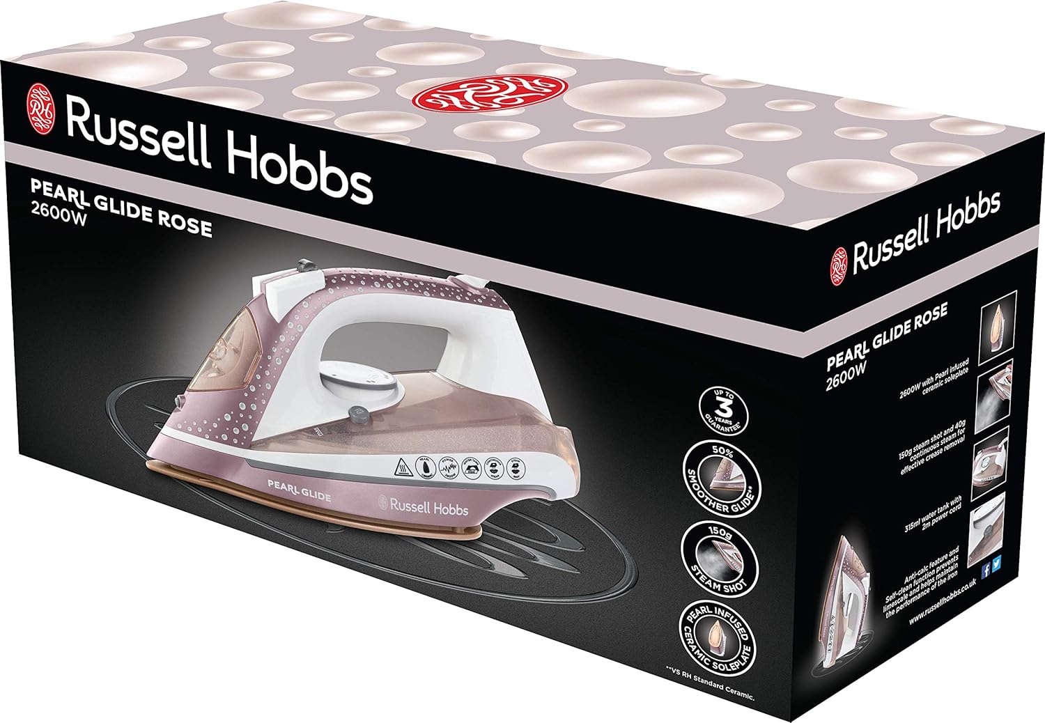 Russell Hobbs Pearl Glide Steam Iron with Pearl Infused Ceramic Soleplate 23972 - Image 4