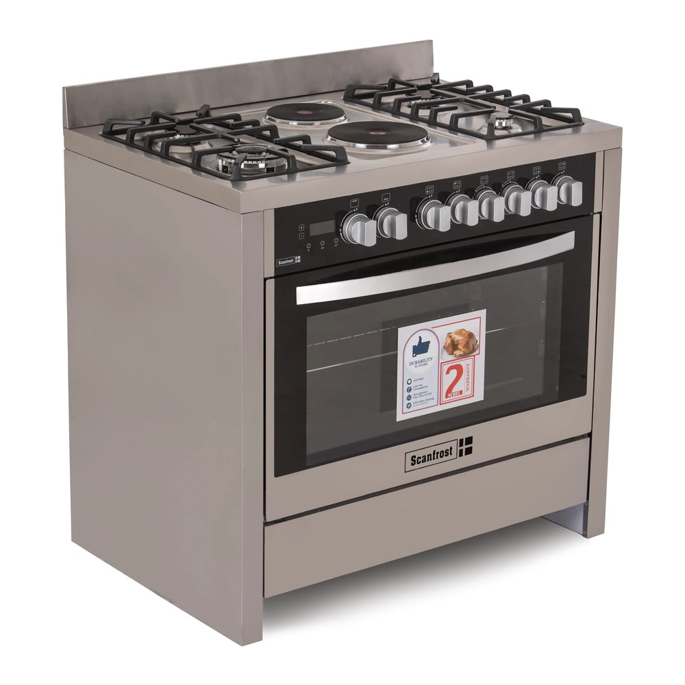Scanfrost 4 Gas Burner Including 1 Wok Burner + 2 Electric Hotplate Cooker 9423SS