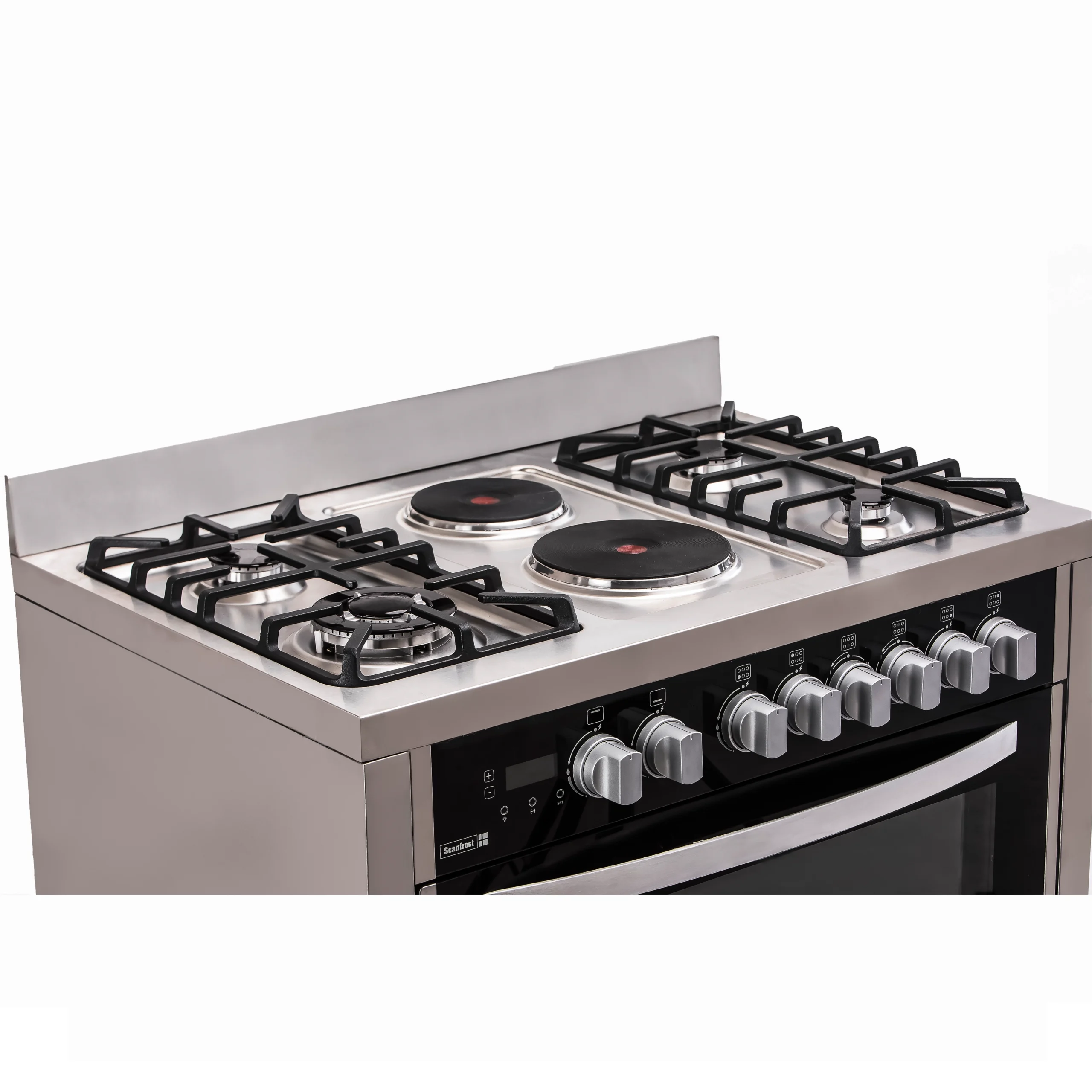 Scanfrost 4 Gas Burner Including 1 Wok Burner + 2 Electric Hotplate Cooker 9423SS - Image 3